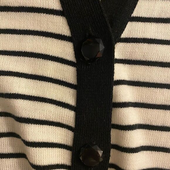 Rafael Cream Navy V-Neck Striped Cardigan Sweater Size L - Picture 7 of 8
